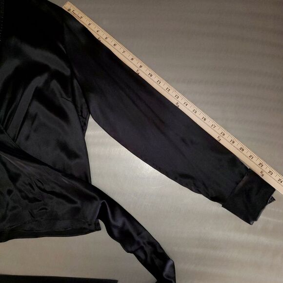 Alberto Makali Black Silk Rhinestone Long Sleeve Wrap Blouse Evening Top Large - Picture 11 of 11